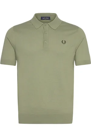 Fred Perry Cotton Knitted Shirt Tops Knitwear Short Sleeve Knitted Polos Khaki Green