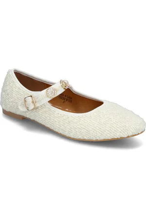 Bianco Bialilja Trimmed Mary Jane Textile Ballerinat White