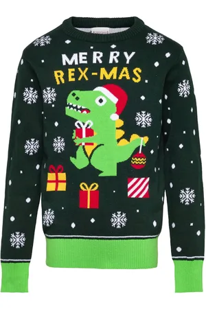Christmas Sweats Sweet Christmas Dino Kids Tops Knitwear Pullovers Green