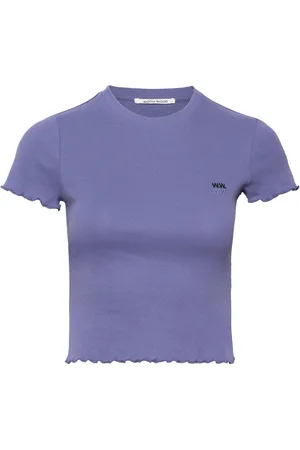 WoodWood Harley Double Logo T-Shirt Tops Crop Tops Short-sleeved Crop Tops Blue