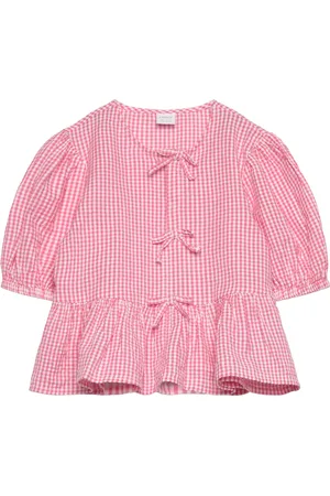 Lindex Blouse Tie Detail And Yd Check Tops Blouses & Tunics Pink