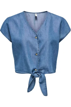 ONLY Onlbea Siesta Ss Knot Dnm Shirt Bj Tops Blouses Short-sleeved Blue