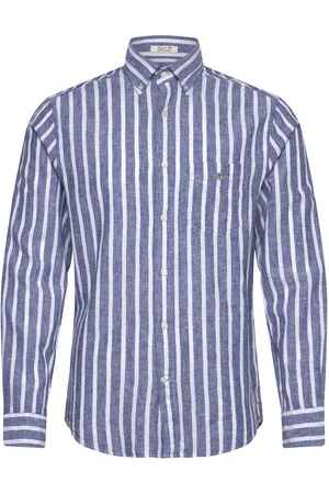 GANT Reg Cotton/Linen Striped Shirt Tops Shirts Striped Shirts Blue