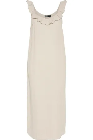Pieces® Pcsastina Sl Midi Dress Wvn Bc Polvipituinen Mekko Beige