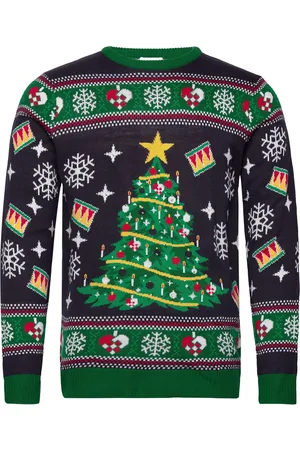 Christmas Sweats Christmas Tree Sweater Led Tops Knitwear Round Necks Navy
