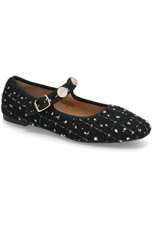 Bianco Bialilja Trimmed Mary Jane Textile Ballerinat Black
