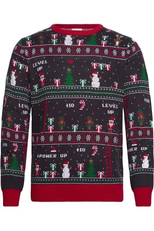 Christmas Sweats Vintage Gaming Sweater Tops Knitwear Round Necks Navy
