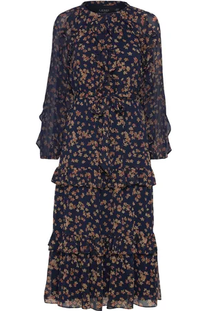 Ralph Lauren Floral Ruffle-Trim Georgette Dress Polvipituinen Mekko Multi/patterned