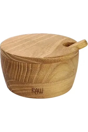 aida Raw Teak Salt Jar With Lid + Spoon Salt Jar: Dia.8.2Xh4Cm, Lid: Dia.8.2Xh1Cm, Spoon: L8.7Cm Home Kitchen Kitchen Storage Kitchen Jars Beige