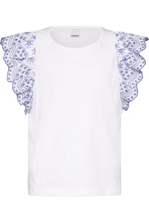 Lindex Top Jersey With Schiffly Sleev Tops T-shirts Short-sleeved White