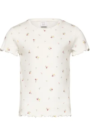 Lindex Top Ss Rib Aop Tops T-shirts Short-sleeved White