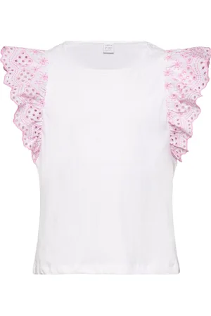 Lindex Top Jersey With Schiffly Sleev Tops T-shirts Short-sleeved White