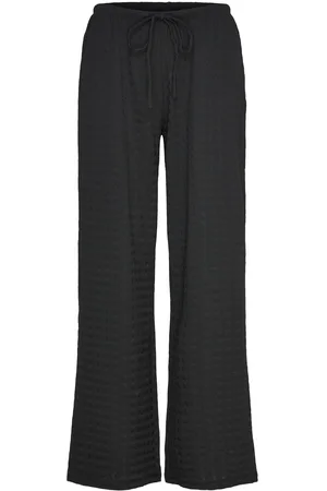Gina Tricot Textured Trousers Bottoms Trousers Wide Leg Black