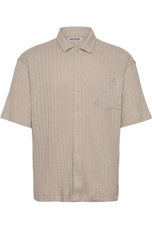 Weekday Knitted Short-Sleeved Button-Up Shirt Tops Shirts Short-sleeved Shirts Beige