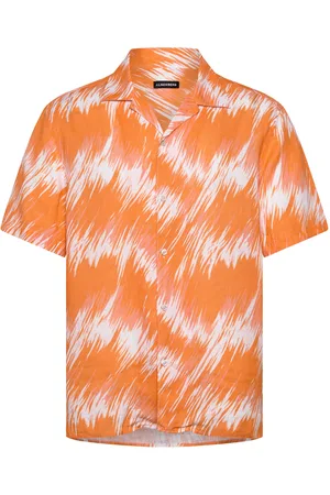 J Lindeberg Elio Linen Printed Shirt Tops Shirts Short-sleeved Shirts Orange