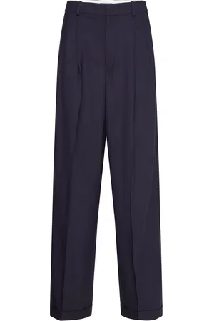 Ralph Lauren Wool-Blend Wide-Leg Pant Bottoms Trousers Wide Leg Navy
