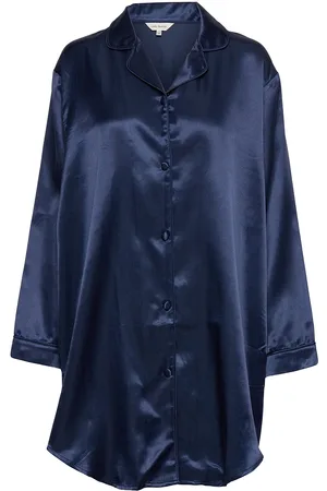 Lady Avenue Satin Long Sleeve Nightshirt Yöpaita Blue