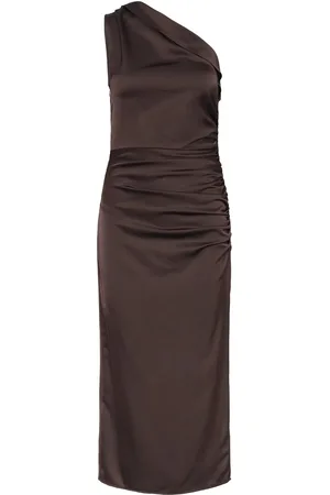 MANGO Asymmetrical Satin Dress With Side Slits Polvipituinen Mekko Brown