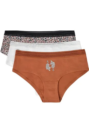 Etam Jackie Lace - 3 Shorties Alushousut Brief Tangat Brown