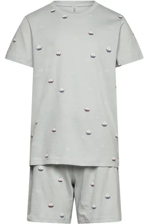 Lindex Pyjama Tee Shorts Vehicle Boat Pyjamasetti Pyjama Blue