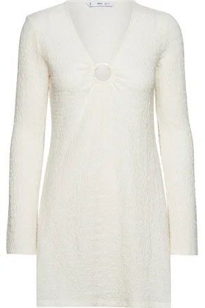 MANGO Textured Dress With Hoop Detail Lyhyt Mekko Cream