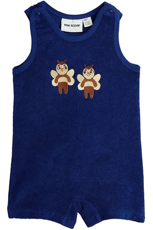 Mini Rodini Bees Emb Terry Summersuit Baby Jumpsuit Haalari Blue