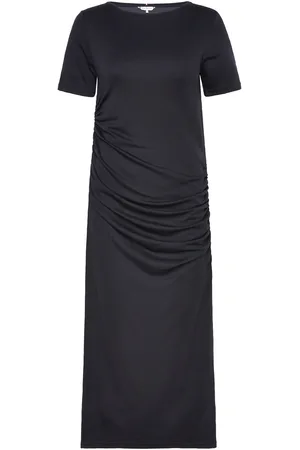 Tommy Hilfiger Slash Nk Rouched Midi Dress Ss Polvipituinen Mekko Black