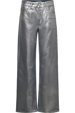 MANGO Straight Foil Jeans Bottoms Jeans Wide Silver