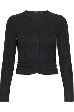 VERO MODA Vmkanz Sibe Ls Short Top Jrs Tops Crop Tops Long-sleeved Crop Tops Black