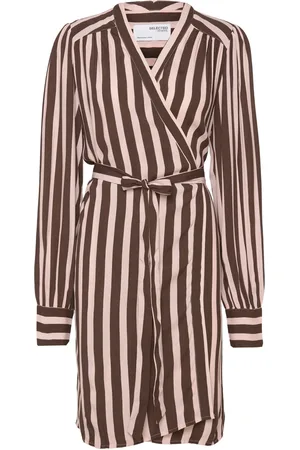 SELECTED Slfminna-Alva Ls Short Wrap Dress O Polvipituinen Mekko Brown