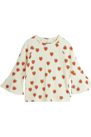Mini Rodini Outlined Hearts Aop Trumpet Sleeve Top Tops T-shirts Long-sleeved T-shirts Cream