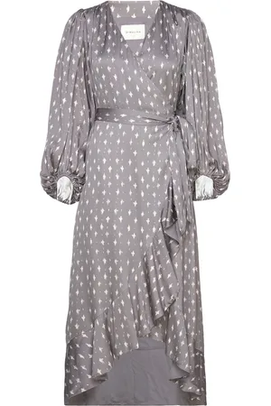By Malina Blossom Printed Wrap Midi Dress Polvipituinen Mekko Grey