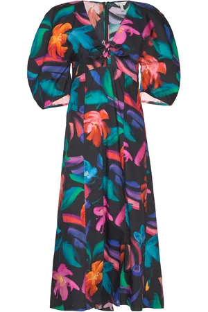 GANT Floral Print Volume Sleeve Dress Polvipituinen Mekko Black