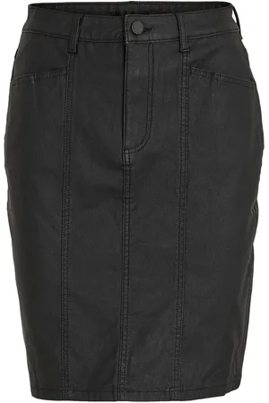 VILA Vicommit Coated Hw Skirt/Bf Polvipituinen Hame Black