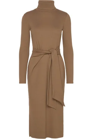 Ralph Lauren Tie-Front Turtleneck Dress Dresses Knitted Dresses Brown