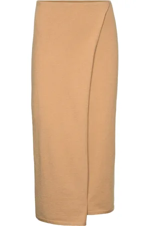MANGO Knit Wrap Skirt Pitkä Hame Beige