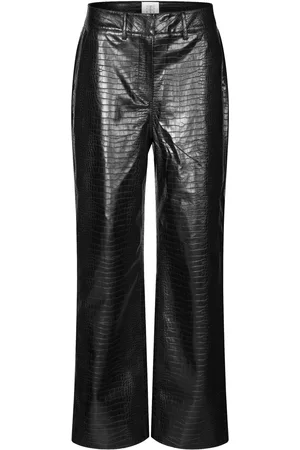 Second Female Amillia Trousers Bottoms Trousers Leather Leggings-Housut Black