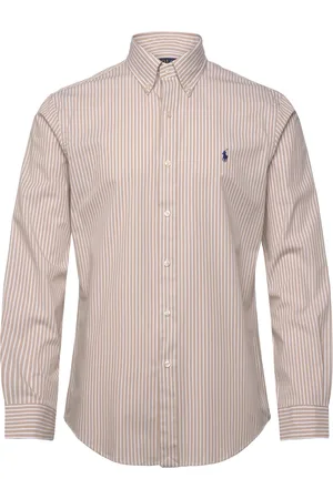 Ralph Lauren Custom Fit Striped Stretch Poplin Shirt Tops Shirts Casual Beige