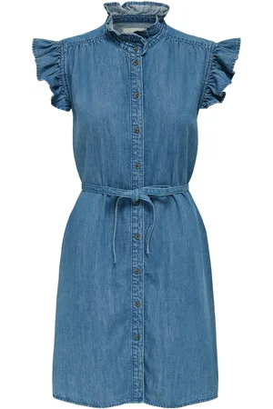 ONLY Onlshania S/L Frill Dnm Dress Akm Lyhyt Mekko Blue