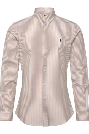 Ralph Lauren Slim Fit Striped Stretch Poplin Shirt Tops Shirts Casual Beige