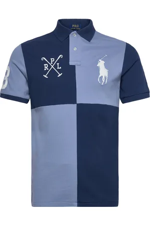 Ralph Lauren Custom Slim Fit Big Pony Mesh Polo Shirt Tops Knitwear Short Sleeve Knitted Polos Blue
