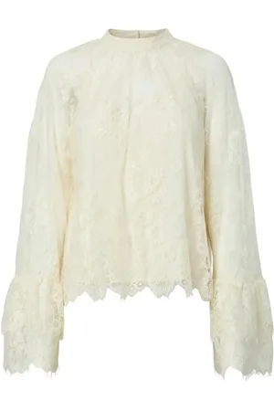Y.A.S Arizona Ls Lace Top - D2D Tops Blouses Long-sleeved Cream