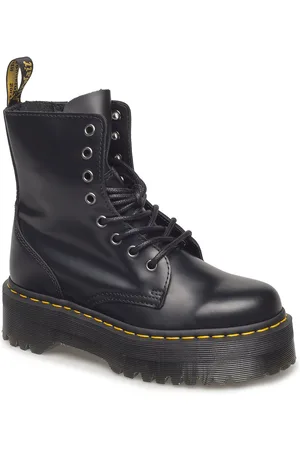 Dr. Martens Jadon Black Polished Smooth Shoes Boots Ankle Boots Laced Boots Red