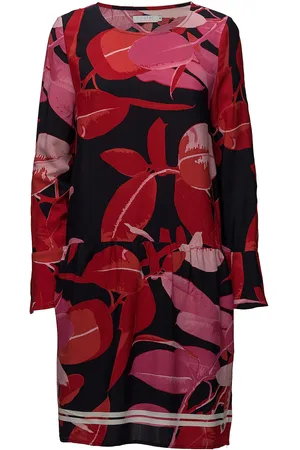 Coster Copenhagen Moss Crepe Dress W. Branch Print & Lyhyt Mekko Red
