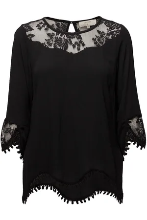 Cream Kalanie Blouse Tops Blouses Long-sleeved Black