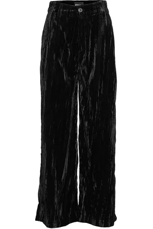 Gina Tricot Kirsten Velvet Trousers Bottoms Trousers Wide Leg Black