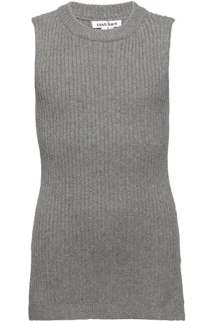 CostBart Cbpenny Long Knitted Slipover Tops Vests Grey