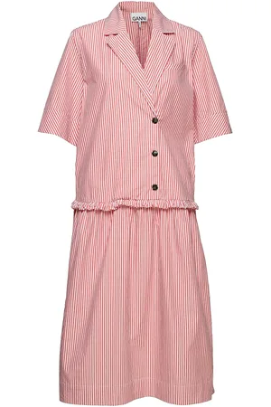 Ganni Stripe Cotton Blazer Dress Pink