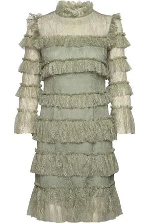 By Malina Carmine Frill Mini Lace Dress Green