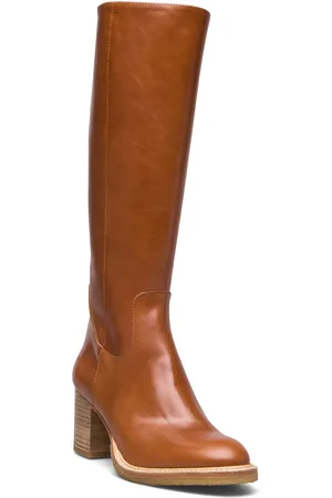 ANGULUS Bootie - Block Heel - With Zippe Brown